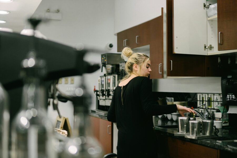 Girl working in a cafe