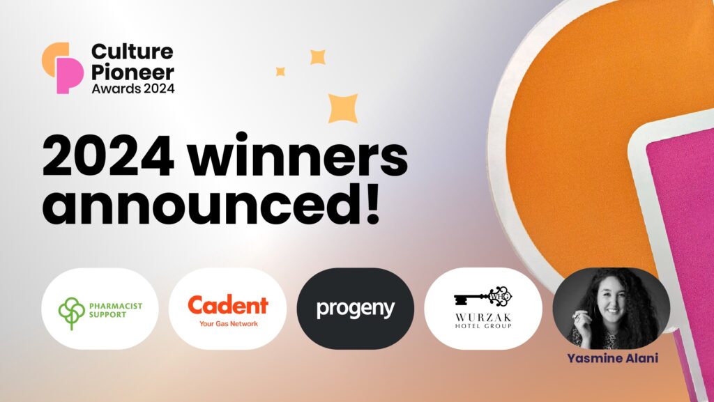 Announcement of the 2024 Culture Pioneer Awards winners, featuring logos of each Culture Pioneer and a portrait of Yasmine Alani on the right.