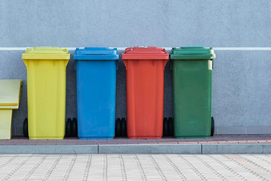 A series of recycling bins.