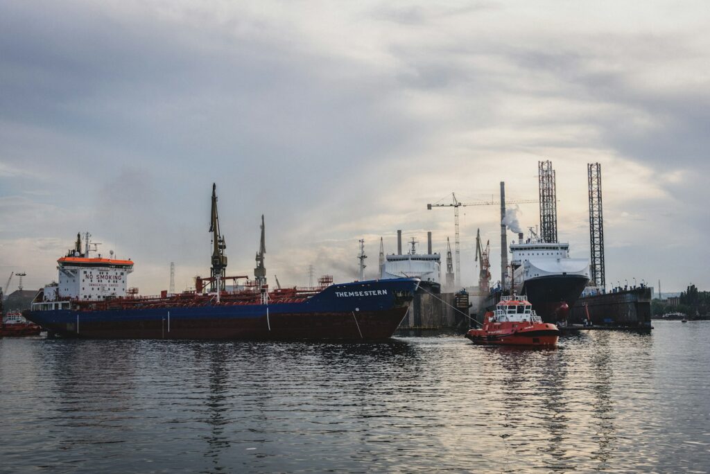 Ships at a shipyard.