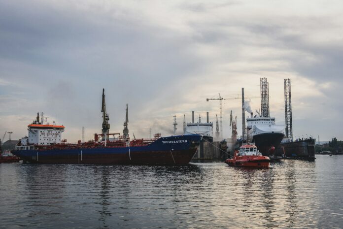 Ships at a shipyard.