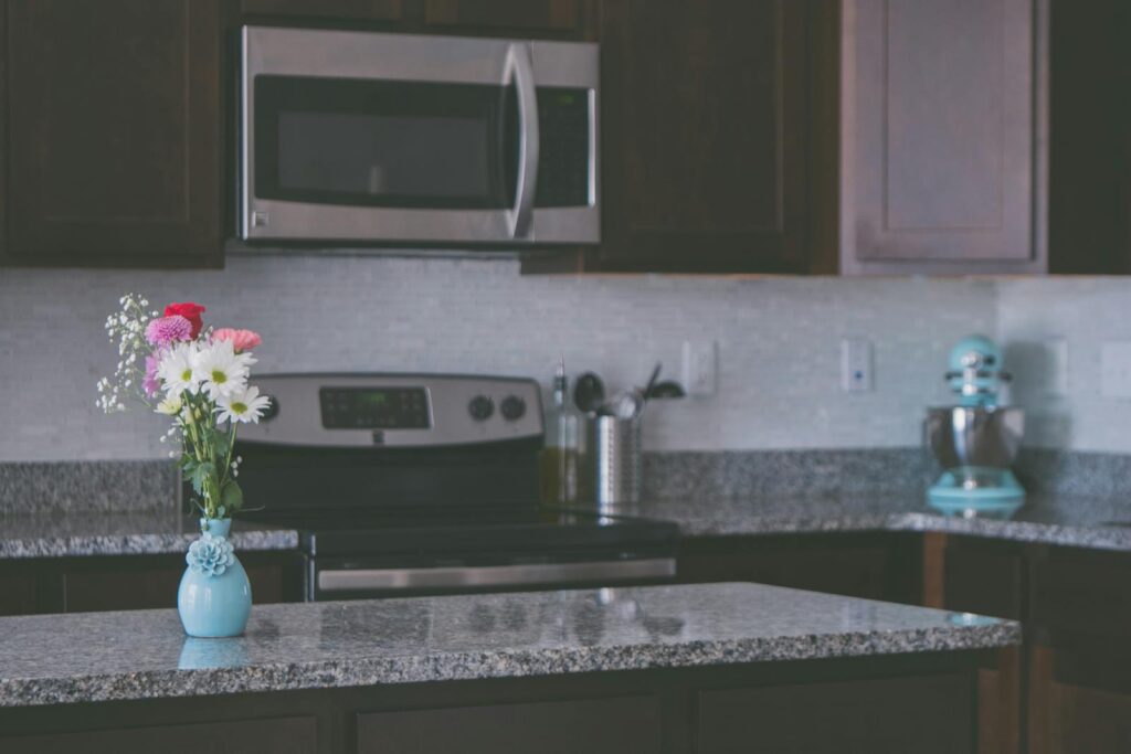 A granite kitchen worktop.