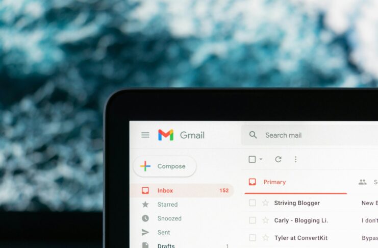 A laptop screen showing gmail open.