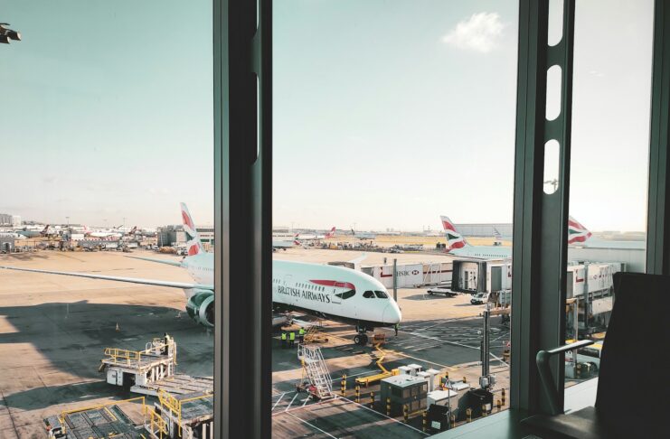 British Airways planes await passengers.
