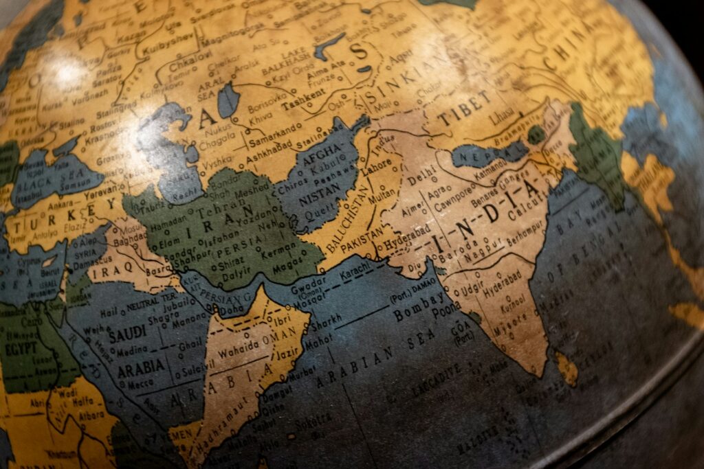 A globe showing a map of the world.
