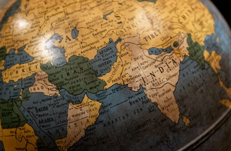 A globe showing a map of the world.