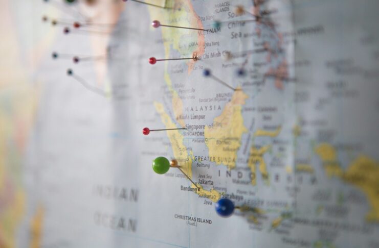 World map with pins.